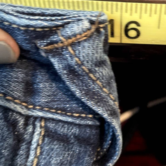 Blue Exchange Jeans Blue Dark Denim Black Faux Leather Trim Straight Size 31 - Picture 9 of 12